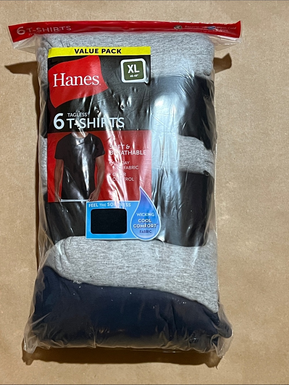 Hanes 6-Pack Tagless T-Shirts in Gray and Navy